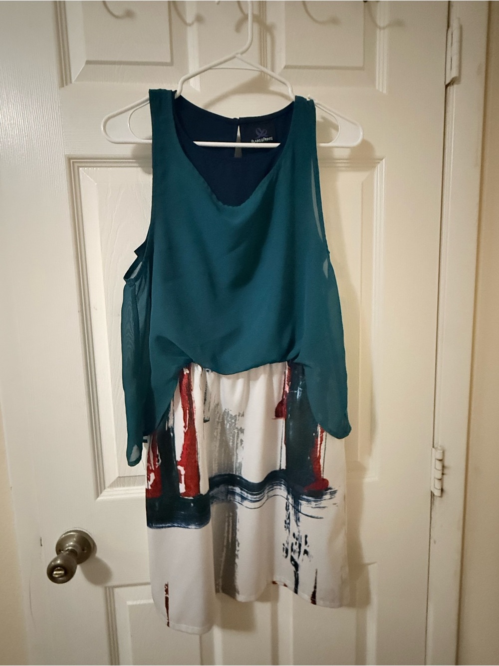 Sleeveless Teal Layered Midi Dress with Abstract Print